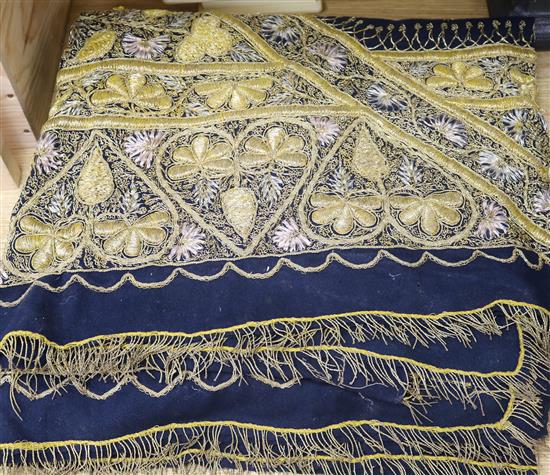 An Indian gilt metal thread embroidered wall hanging 65in x 65in